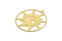 Brass Round Charm, 2 Raw Brass Sun And Crescent Moon Shaped Charms With 1 Loop, Star Charms, Pendants (34x32x0.60mm) SMP0308