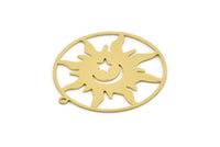 Brass Round Charm, 2 Raw Brass Sun And Crescent Moon Shaped Charms With 1 Loop, Star Charms, Pendants (34x32x0.60mm) SMP0308