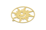 Brass Round Charm, 2 Raw Brass Sun And Crescent Moon Shaped Charms With 1 Loop, Star Charms, Pendants (34x32x0.60mm) SMP0308