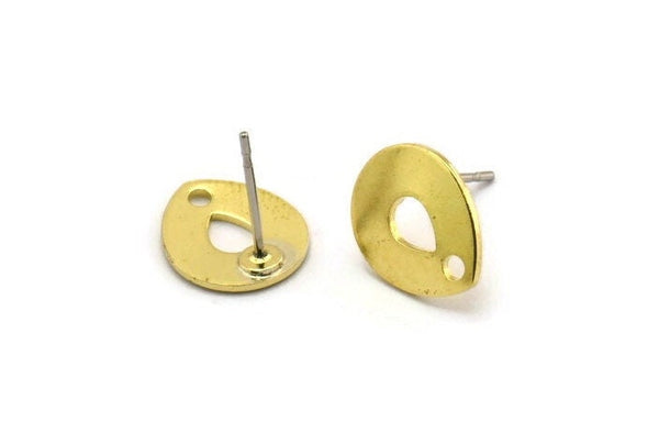 Brass Drop Earring, 8 Raw Brass Drop Shaped Stud Earrings With 1 Hole (12x10x0.70mm) M01641 A5557