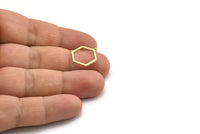 Brass Hexagon Charm, 12 Raw Brass Hexagon Shaped Charms With 1 Loop, Earring Findings, Geometric Charms (18x15x1mm) A3831