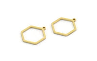 Brass Hexagon Charm, 12 Raw Brass Hexagon Shaped Charms With 1 Loop, Earring Findings, Geometric Charms (18x15x1mm) A3831