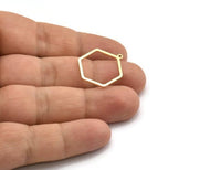 Brass Hexagon Charm, 12 Raw Brass Hexagon Shaped Charms With 1 Loop, Earring Findings, Geometric Charms (24.5x20x1mm) A5286