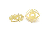 Brass Eye Earring, 8 Raw Brass Eye Shaped Stud Earrings (21x22x0.60mm) A3746