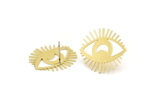 Brass Eye Earring, 8 Raw Brass Eye Shaped Stud Earrings (21x22x0.60mm) A3746
