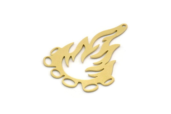 Brass Fire Charm, 4 Raw Brass Fire Shape Charms With 1 Hole, Findings (37x28x0.60mm) SMP0311