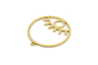 Brass Eye Charm, 8 Raw Brass Eye Patterned Round Shaped Charms With 1 Loop, Earring Charm Findings (25x23x0.80mm) SMP0312