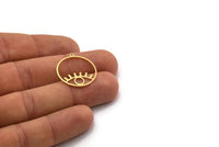 Brass Eye Charm, 8 Raw Brass Eye Patterned Round Shaped Charms With 1 Loop, Earring Charm Findings (25x23x0.80mm) SMP0312