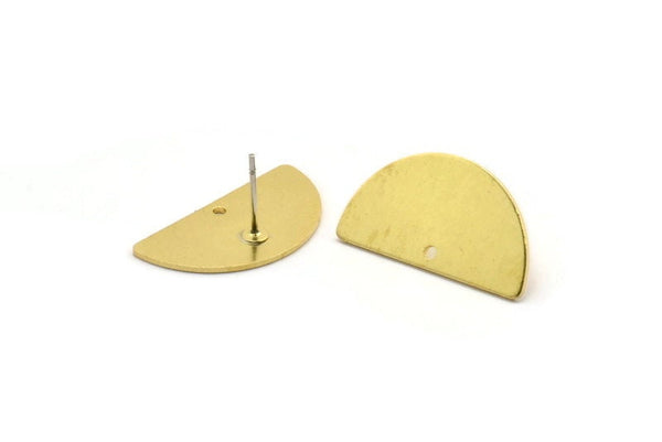 Semi Circle Earring, 6 Raw Brass Semi Circle Stud Earrings With 1 Hole (24x13x0.80mm) D911 A3894