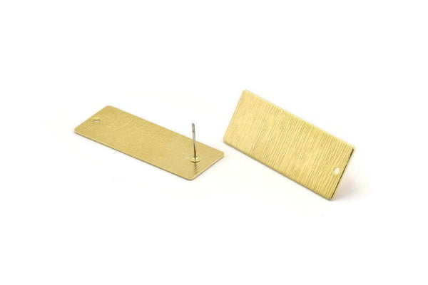 Brass Rectangle Earring, 4 Textured Raw Brass Rectangle Stud Earrings With 1 Hole (40x15x0.80mm) A1913 A3672