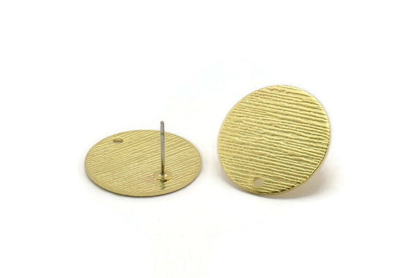 Brass Round Earring, 6 Textured Raw Brass Round Stud Earrings With 1 Hole (20x0.80mm) A1862 A2707