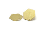 Brass Hexagon Earring, 4 Textured Raw Brass Hexagon Stud Earrings With 1 Hole (23x20x0.80mm) A1893 A3929