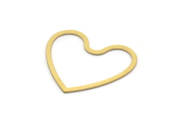 Brass Heart Charm, 24 Raw Brass Heart Connectors, Findings (25x28.5x0.60mm) A3924