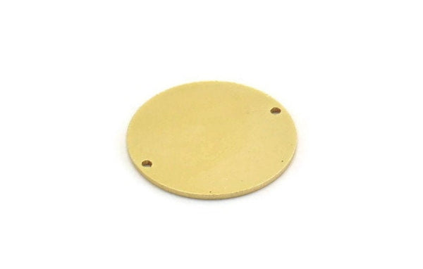 Brass Round Tag, 4 Raw Brass Round Shaped Charms With 2 Holes, Connectors (25x1mm) A6872