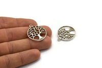 Silver Round Charm, 2 Antique Silver Plated Brass Tree Charms With 1 Loop, Pendants, Findings (29x25x3mm) N2423