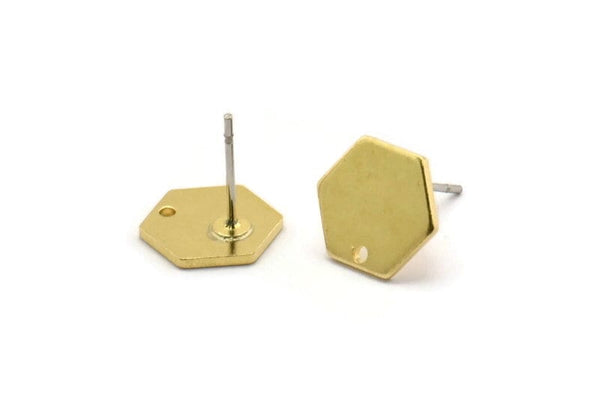 Brass Honeycomb Earring, 10 Raw Brass Hexagon Stud Earrings With 1 Hole (10x1mm)  D0737 A6874