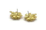 Brass Flower Earring, 2 Raw Brass Flower Stud Earrings With 1 Loop And 1 Pad For 4mm Stone (21x19mm) N2299