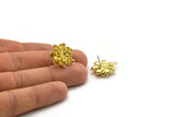 Brass Flower Earring, 2 Raw Brass Flower Stud Earrings With 1 Loop And 1 Pad For 4mm Stone (21x19mm) N2299