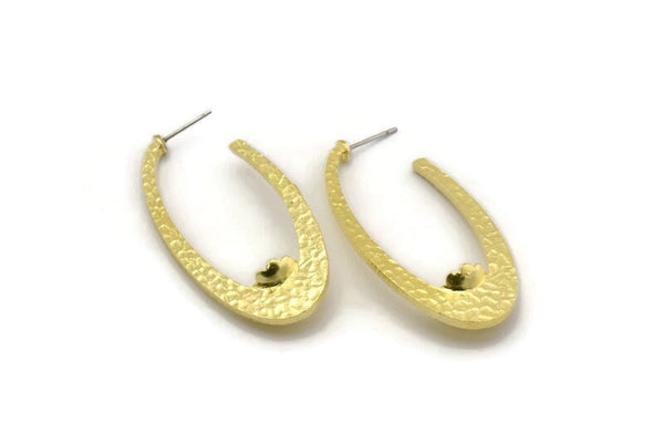 Earring Studs, 2 Raw Brass - Oval Shaped Stud Earrings With Pad For 7mm Stone - Brass Earrings - Earrings (51x24x1.8mm) N2298