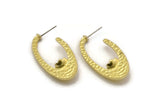 Earring Studs, 2 Raw Brass - Oval Shaped Stud Earrings With Pad For 7mm Stone - Brass Earrings - Earrings (39x18x2mm) N2413