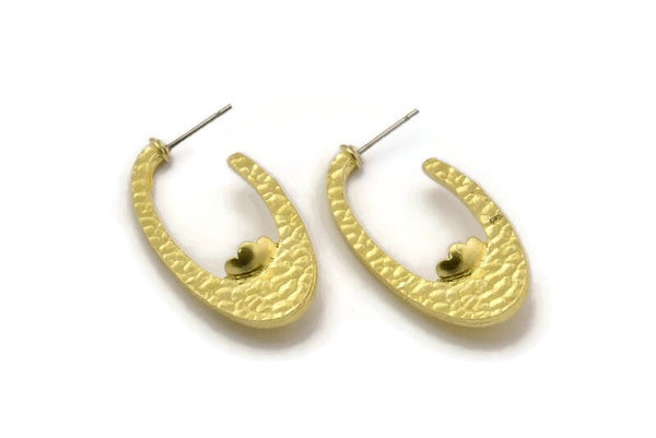 Earring Studs, 2 Raw Brass - Oval Shaped Stud Earrings With Pad For 7mm Stone - Brass Earrings - Earrings (39x18x2mm) N2413