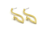 Earring Studs, 2 Raw Brass - Irregular Shaped Stud Earrings With Pad For 7mm Stone - Brass Earrings - Earrings (47x17x1.8mm) N2416