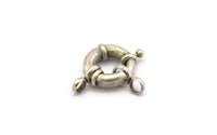17mm Spring Ring Clasps, 2 Antique Silver Plated Brass Round Spring Ring Clasps with 2 Loops (17mm) BS 2361
