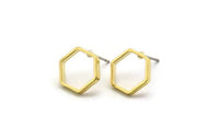 Brass Hexagon Earring, 8 Raw Brass Hexagon Ring Stud Earrings (12x0.8x2mm) Bs 1178 A6859