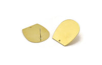 D Shaped Earring, 4 Raw Brass D Shaped Stud Earrings With 1 Hole (25x22x0.80mm) M465 A6864