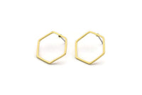 Brass Open Hexagon, 12 Raw Brass Hexagon Ring Stud Earrings (18x1mm) Bs 1224 A3828