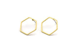 Brass Open Hexagon, 12 Raw Brass Hexagon Ring Stud Earrings (18x1mm) Bs 1224 A3828