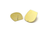 D Shaped Earring, 4 Raw Brass D Shaped Stud Earrings With 1 Hole (25x22x0.80mm) M464 A3418
