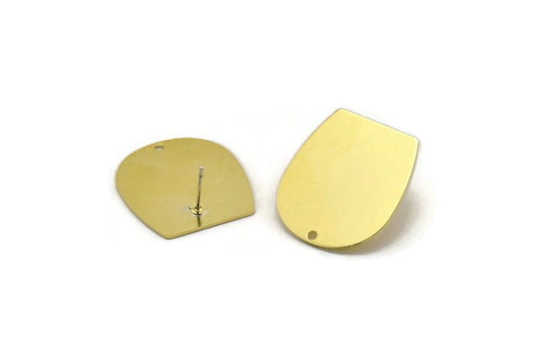D Shaped Earring, 4 Raw Brass D Shaped Stud Earrings With 1 Hole (25x22x0.80mm) M464 A3418