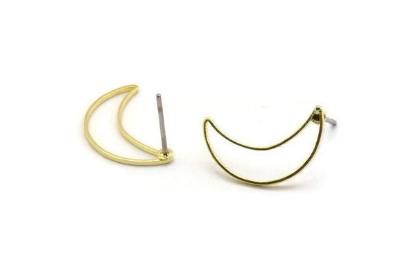 Crescent Moon Earring, 8 Raw Brass Crescent Moon Stud Earrings (16x10mm) Bs-1163 A3817