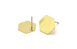 12 Raw Brass Hexagon Stud Earrings (12mm) B0197 A6865