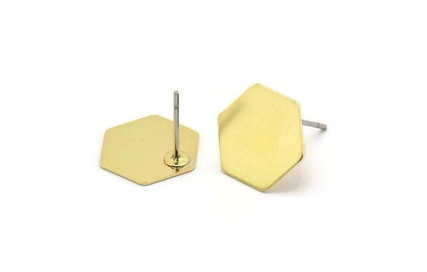 12 Raw Brass Hexagon Stud Earrings (12mm) B0197 A6865