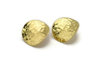 Brass Hammered Earring, 4 Raw Brass Hammered Wavy Stud Earrings Without Holes (28mm) B0114