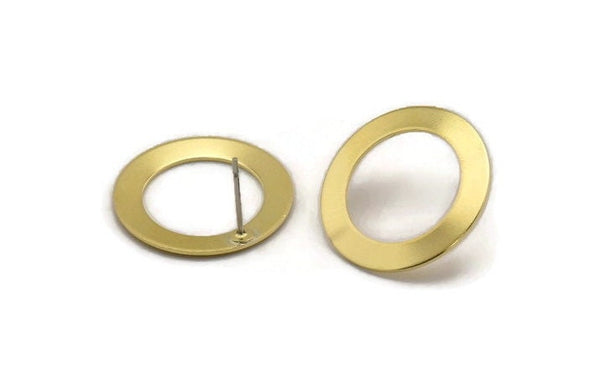 Brass Circle Earring, 6 Raw Brass Circle Stud Earrings (22x3.5x0.7mm) B0101 A3840