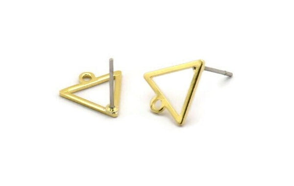 Brass Triangle Earring, 8 Raw Brass Triangle Stud Earrings With 1 Loop (12x11.5x0.8mm) BS 2259 A6866