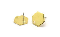 Brass Honeycomb Earring, 8 Raw Brass Hexagon Stud Earrings (12.5x1mm) D0090 A6863