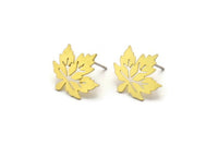 Brass Leaf Earring, 8 Raw Brass Plane Tree Leaf Stud Earrings (16x16x0.60mm) A6413 A6862