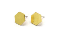 Brass Hexagon Earring, 6 Raw Brass Hexagon Stud Earrings (12x11x1mm) A3946 A6868
