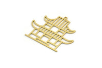 Brass House Charm, 4 Raw Brass Chinese House Charms With 1 Loop, Findings, Earrings (28.5x33x0.60mm) SMP0318