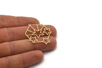 Brass Hexagon Charm, 4 Raw Brass Hexagon Charms With 1 Loop, Star Charms, Earring Findings, Geometric Charms (36x32x0.60mm) SMP0319