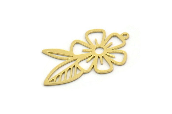 Brass Flower Charm, 6 Raw Brass Flower Shape Charms With 1 Loop, Charm Pendants (32x18x0.60mm) SMP0322