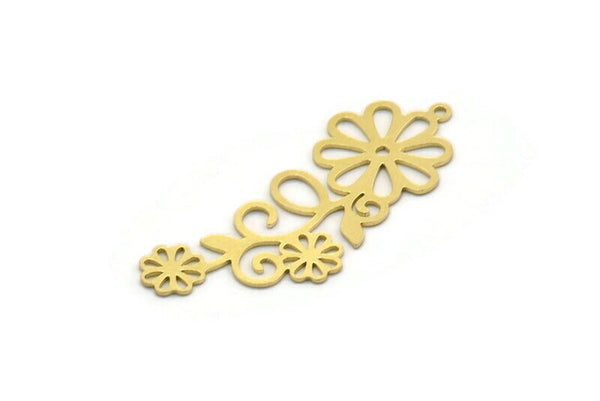 Brass Flower Charm, 6 Raw Brass Flower Shape Charms With 1 Loop, Charm Pendants (41x16x0.60mm) SMP0324