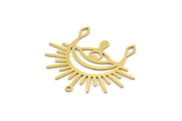 Brass Eye Charm, 6 Raw Brass Eye And Sun Shaped Charms With 1 Loop, Earring Charms (29x34x0.60mm) SMP0325