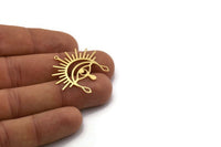 Brass Eye Charm, 6 Raw Brass Eye And Sun Shaped Charms With 1 Loop, Earring Charms (29x34x0.60mm) SMP0325
