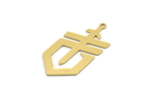 Brass Sword Charm, 10 Raw Brass Sword Shaped Charms With 1 Loop, Earrings, Charms Pendants, Findings (30x15x0.60mm) SMP0326