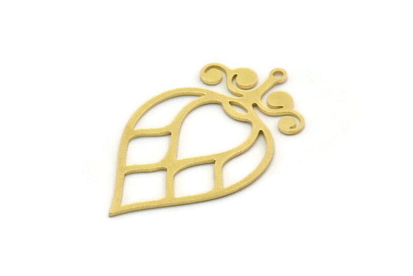 Brass Drop Charm, 4 Raw Brass Drop Charms With 1 Loop, Earrings, Findings (35x21x0.60mm) SMP0332